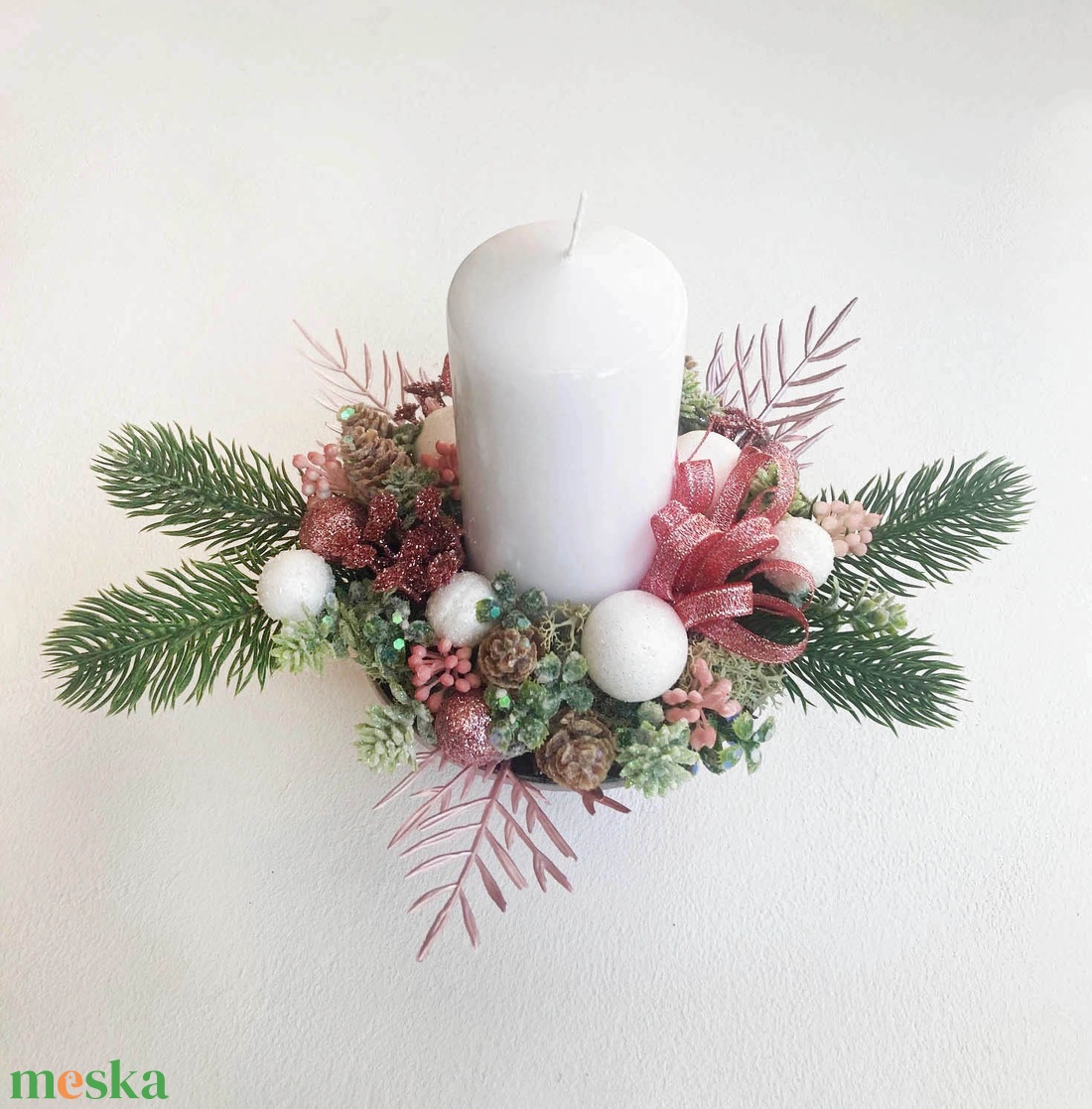 Karácsonyi asztaldísz mályva rózsaszín  - karácsony - karácsonyi lakásdekoráció - karácsonyi lakásdíszek - Meska.hu