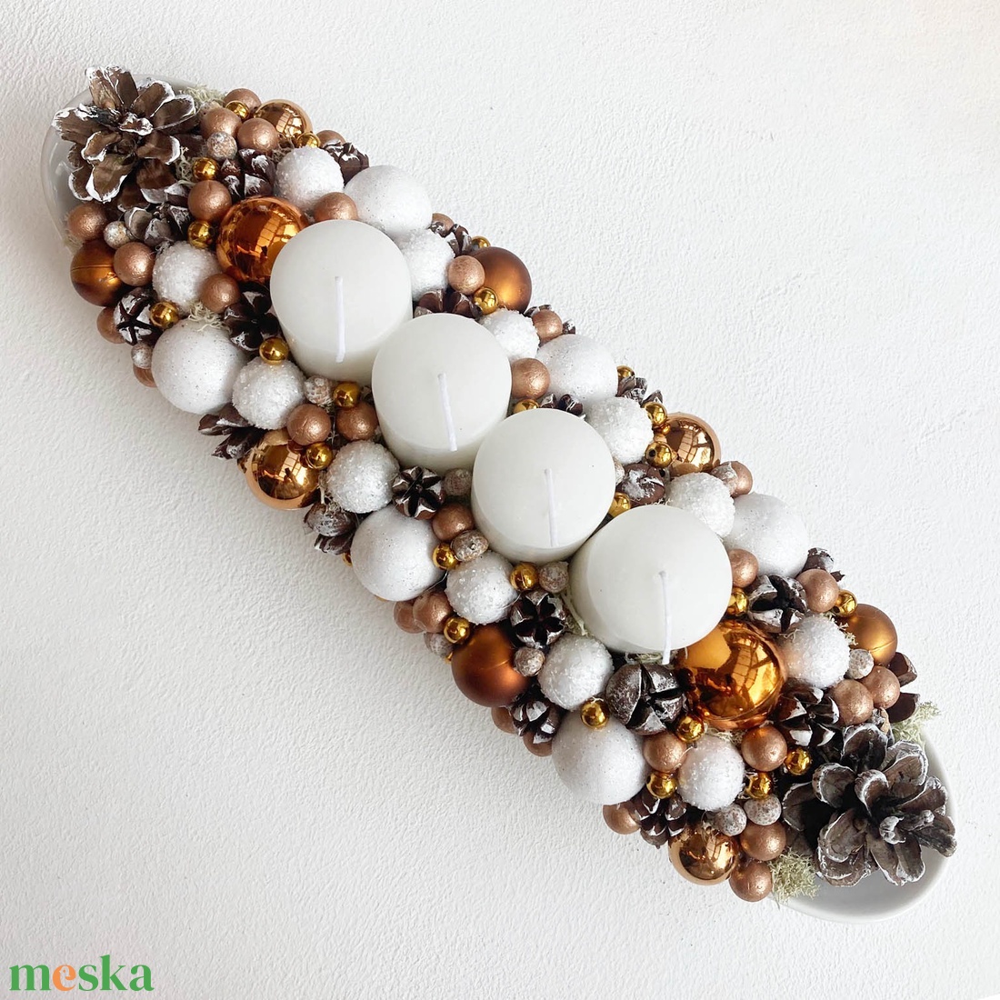 Adventi asztaldísz bronz fehér - karácsony - adventi díszek - adventi koszorú - Meska.hu