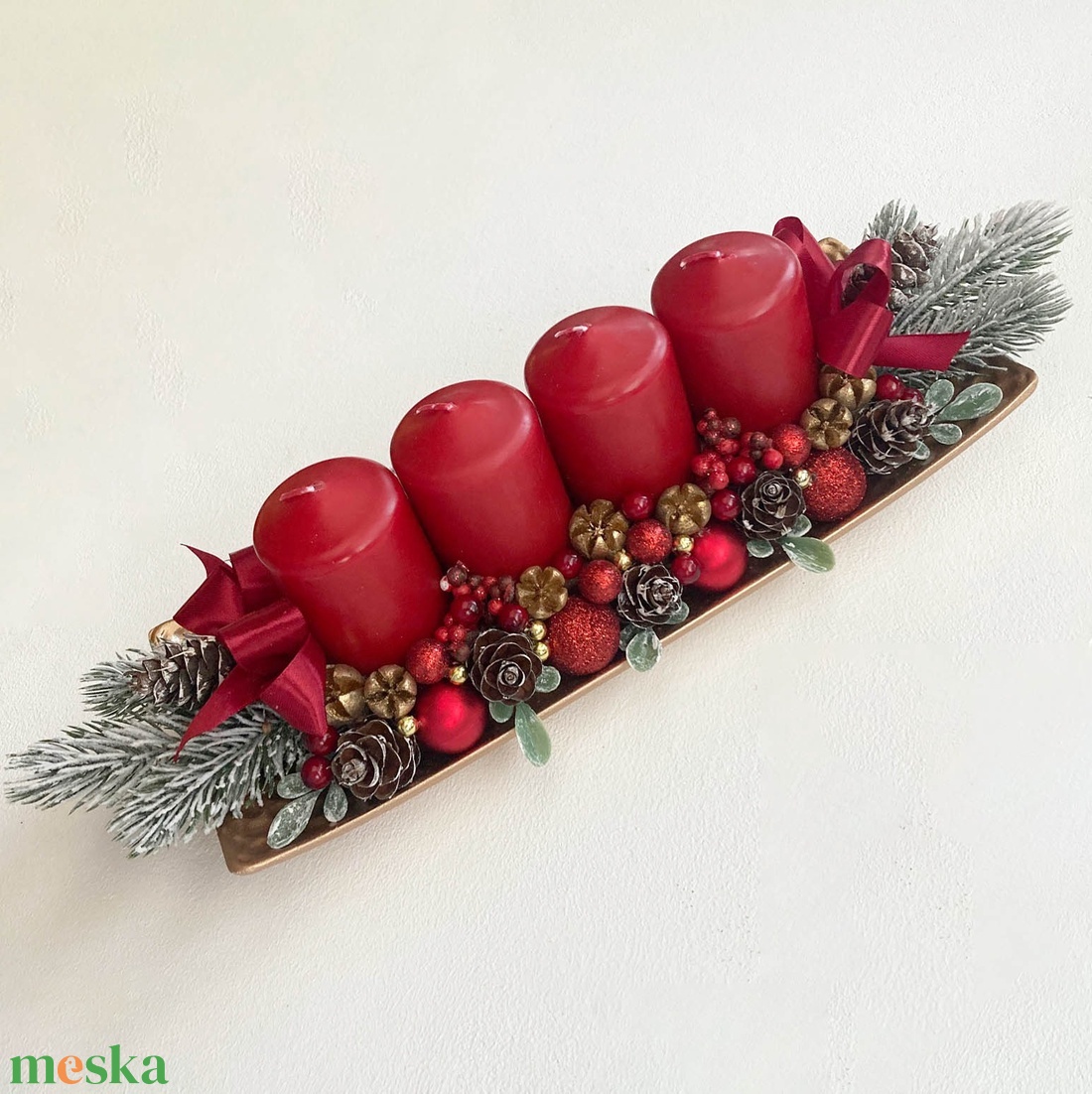Adventi asztaldísz piros arany - karácsony - adventi díszek - adventi asztaldísz - Meska.hu