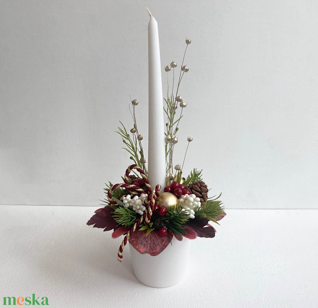Gyertyás karácsonyi asztaldísz bordó - karácsony - karácsonyi lakásdekoráció - karácsonyi lakásdíszek - Meska.hu