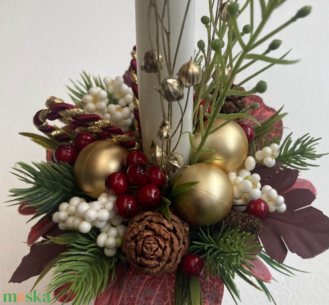 Gyertyás karácsonyi asztaldísz bordó - karácsony - karácsonyi lakásdekoráció - karácsonyi lakásdíszek - Meska.hu