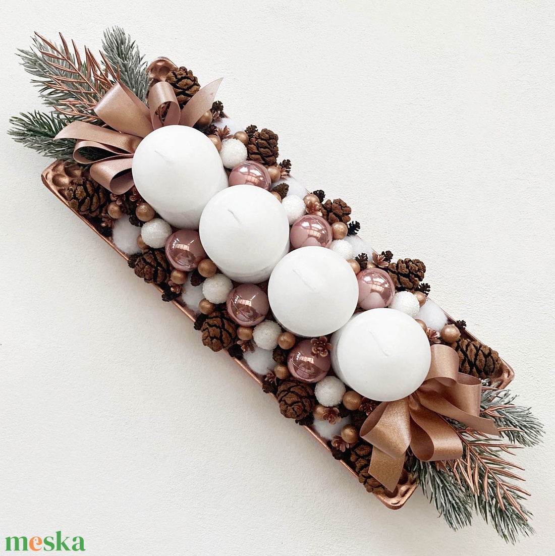 Adventi asztaldísz rose gold - karácsony - adventi díszek - adventi koszorú - Meska.hu