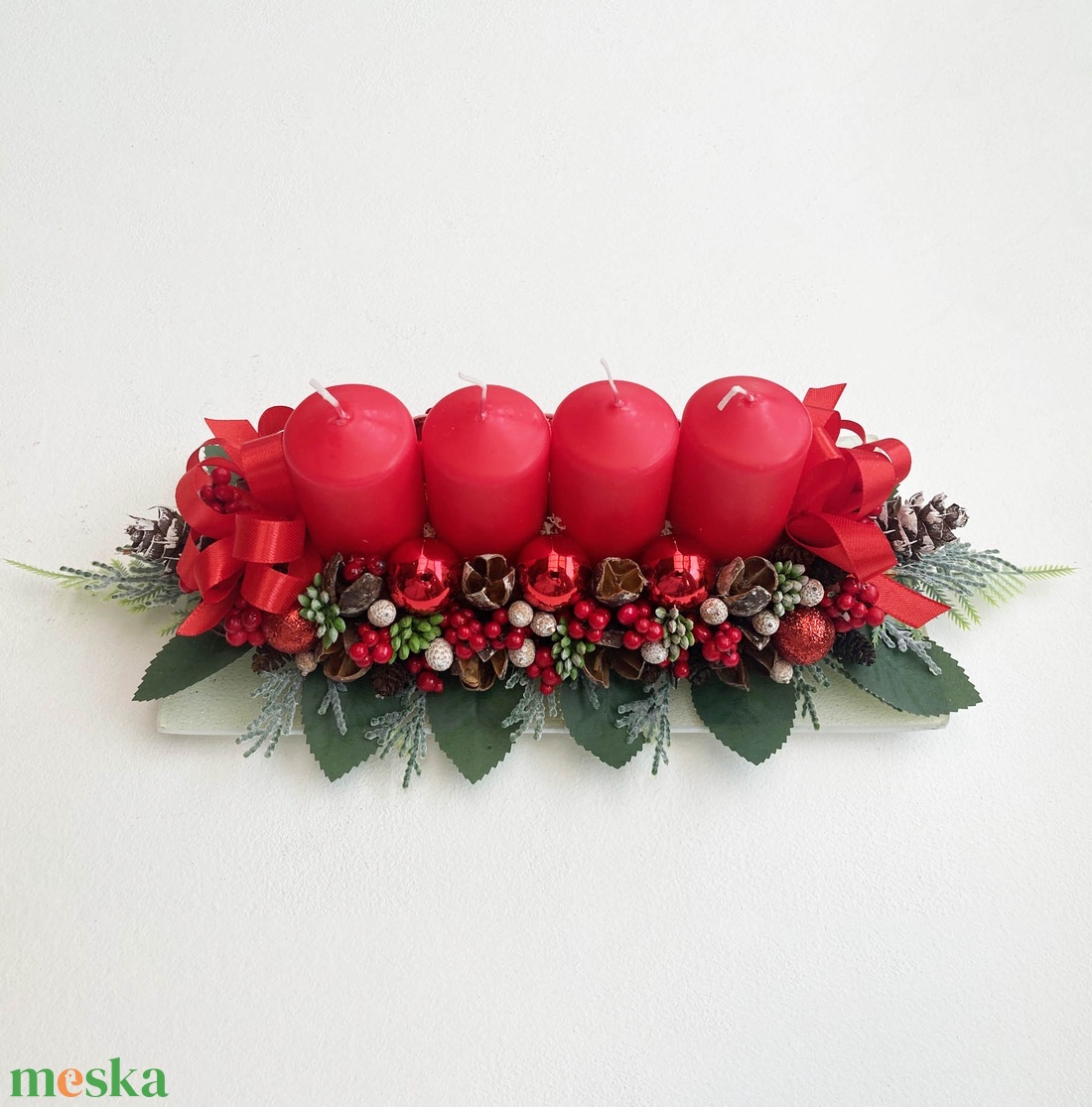 Adventi asztaldísz piros  - karácsony - adventi díszek - adventi koszorú - Meska.hu