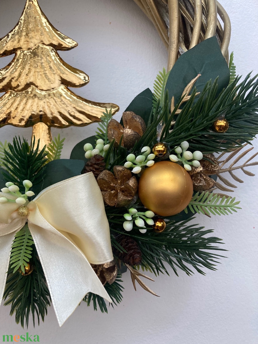 Karácsonyi ajtódísz arany karácsonyfás - karácsony - adventi díszek - adventi ajtódísz - Meska.hu