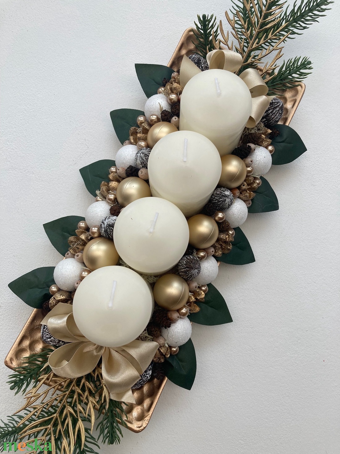 Adventi asztaldísz óarany - karácsony - adventi díszek - adventi koszorú - Meska.hu