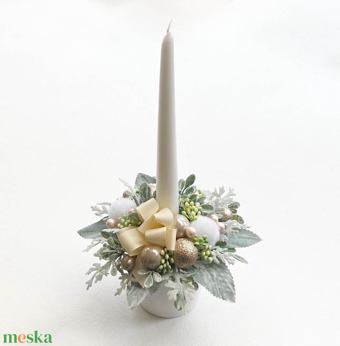 Gyertyás karácsonyi asztaldísz arany hamvas - karácsony - karácsonyi lakásdekoráció - karácsonyi lakásdíszek - Meska.hu
