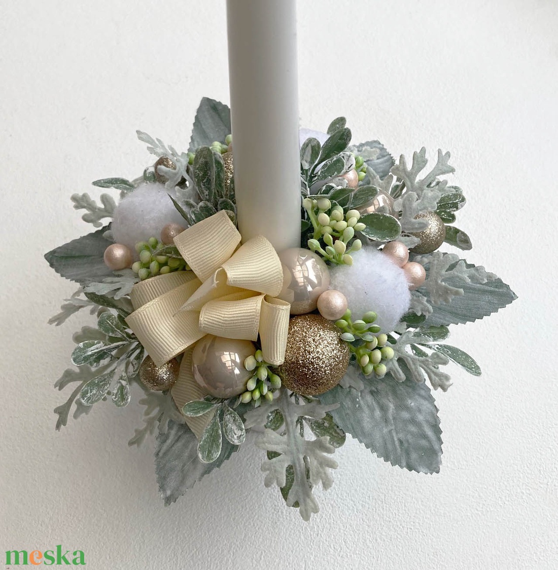 Gyertyás karácsonyi asztaldísz arany hamvas - karácsony - karácsonyi lakásdekoráció - karácsonyi lakásdíszek - Meska.hu