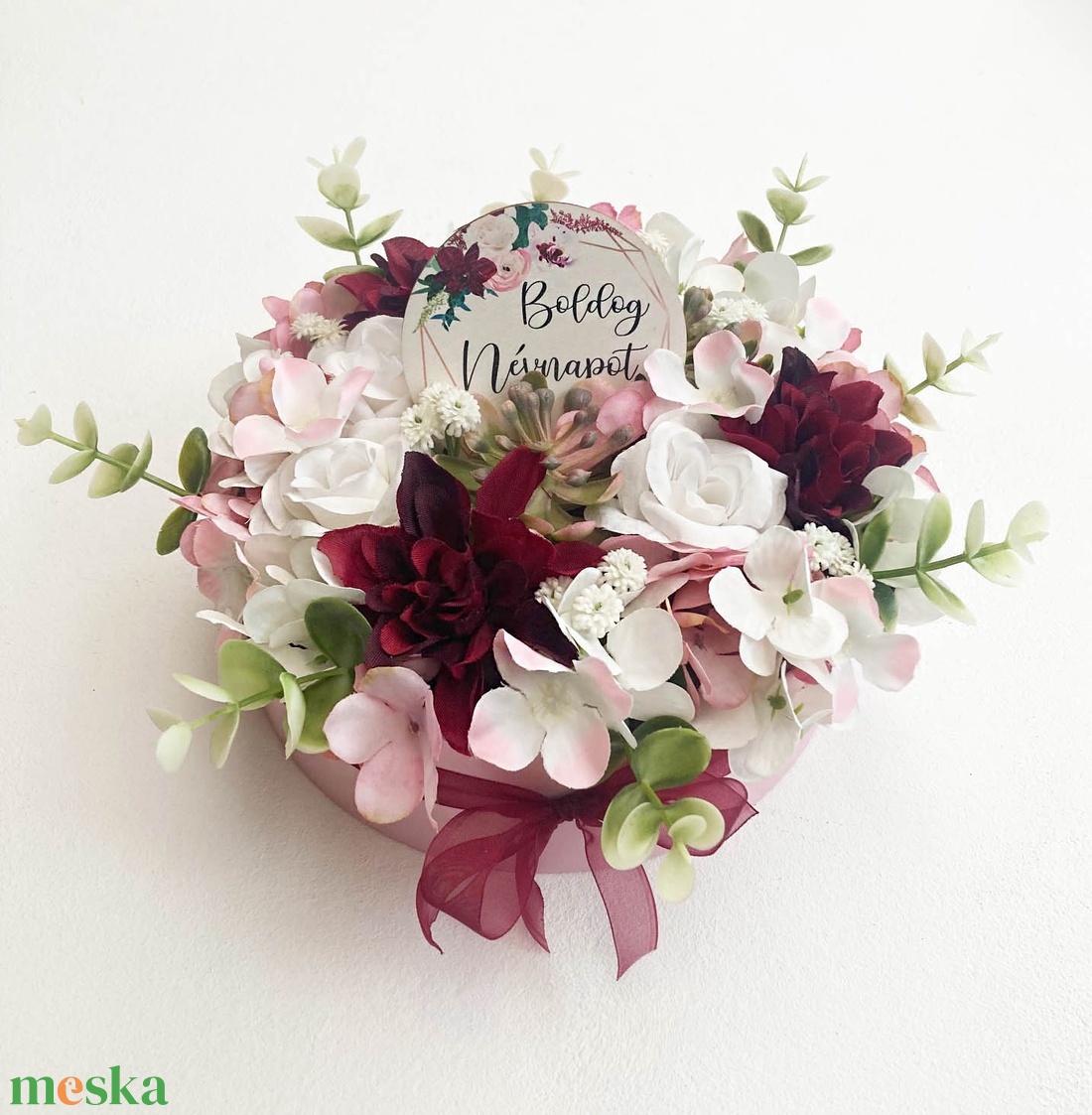 Névnapi virágdoboz bordó rózsaszín - otthon & életmód - dekoráció - virágdísz és tartó - virágbox, virágdoboz - Meska.hu