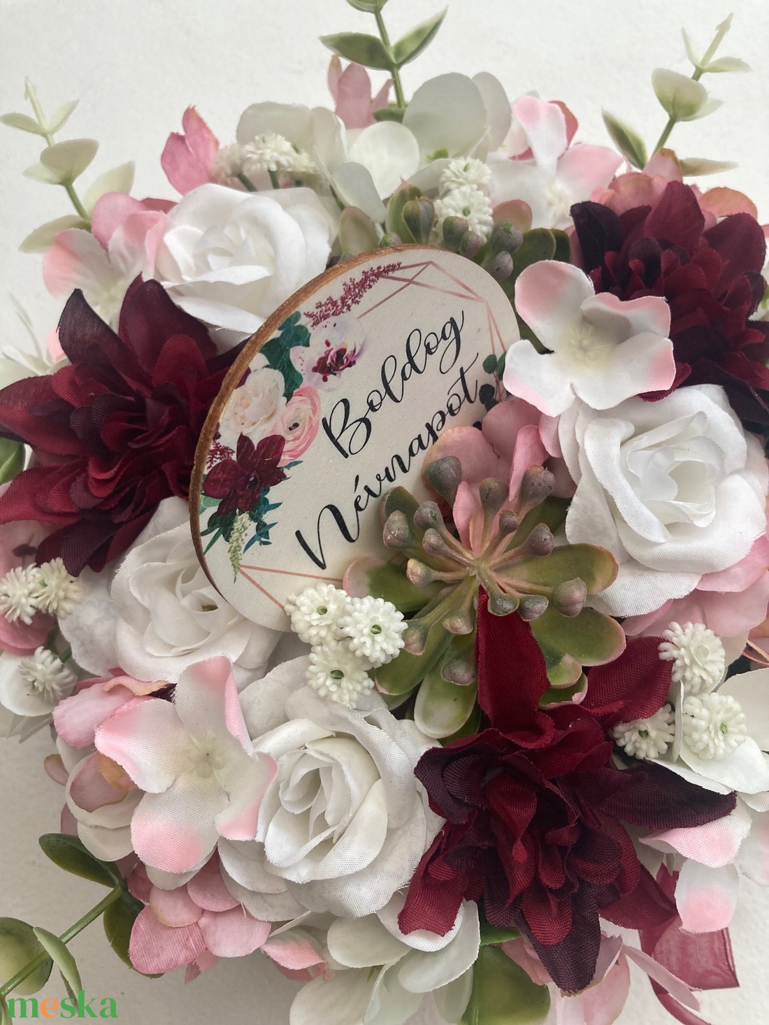 Névnapi virágdoboz bordó rózsaszín - otthon & életmód - dekoráció - virágdísz és tartó - virágbox, virágdoboz - Meska.hu