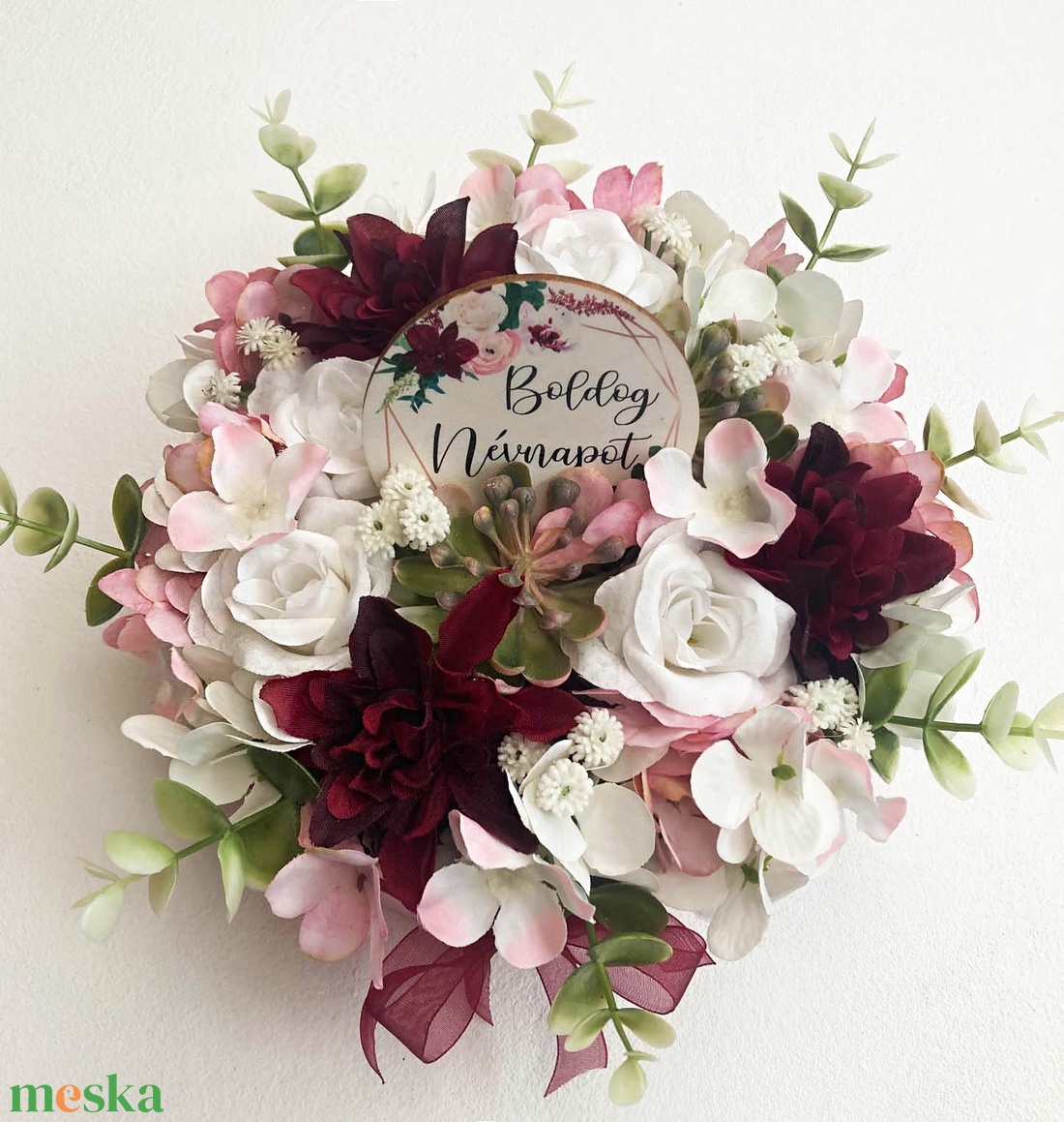 Névnapi virágdoboz bordó rózsaszín - otthon & életmód - dekoráció - virágdísz és tartó - virágbox, virágdoboz - Meska.hu