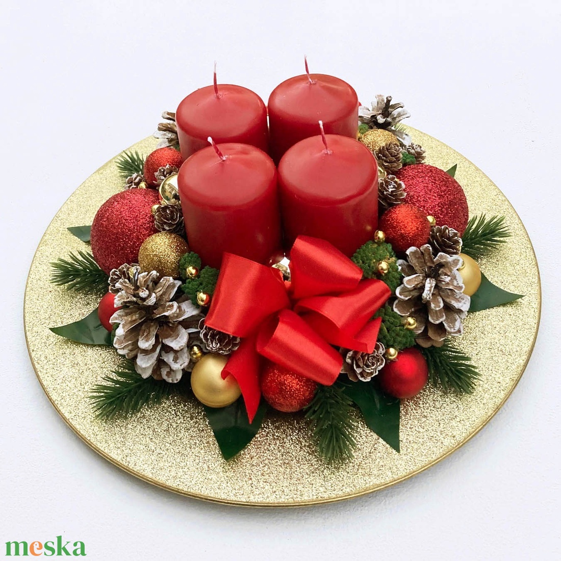 Adventi asztaldísz piros arany - karácsony - adventi díszek - adventi asztaldísz - Meska.hu
