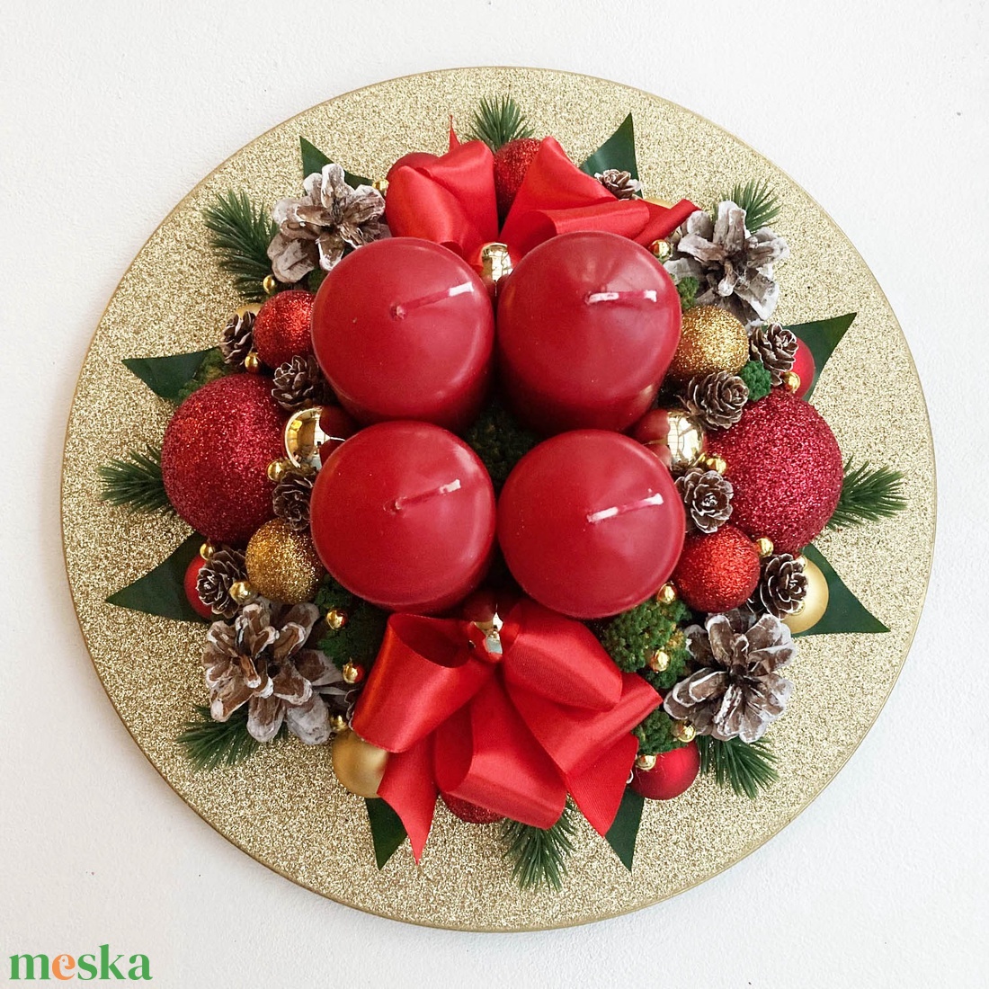 Adventi asztaldísz piros arany - karácsony - adventi díszek - adventi asztaldísz - Meska.hu
