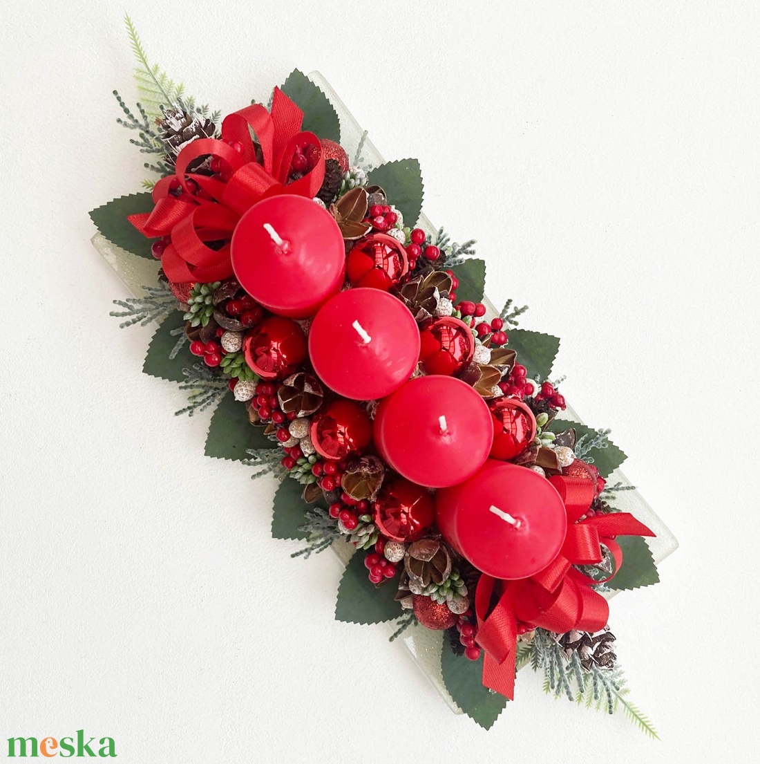 Adventi asztaldísz piros  - karácsony - adventi díszek - adventi koszorú - Meska.hu