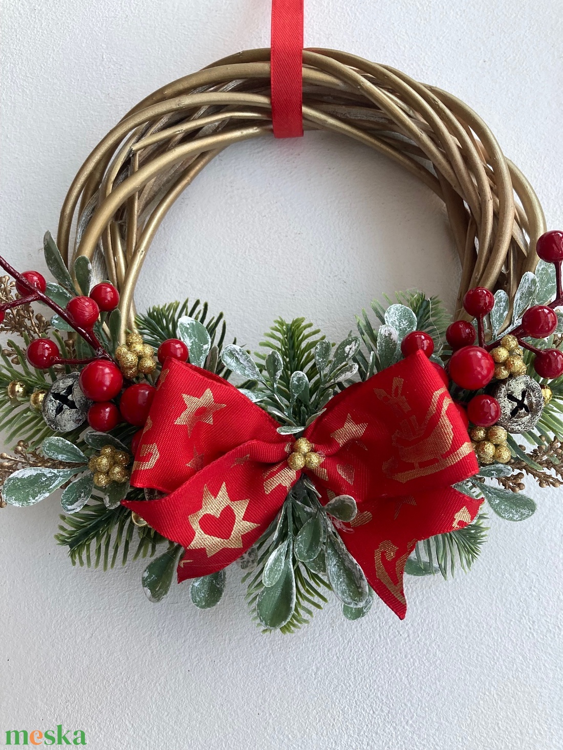 Karácsonyi ajtódísz piros arany - karácsony - karácsonyi lakásdekoráció - karácsonyi ajtódíszek - Meska.hu