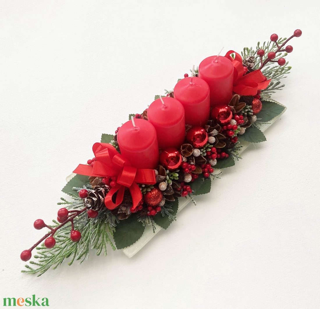Adventi asztaldísz piros  - karácsony - adventi díszek - adventi koszorú - Meska.hu