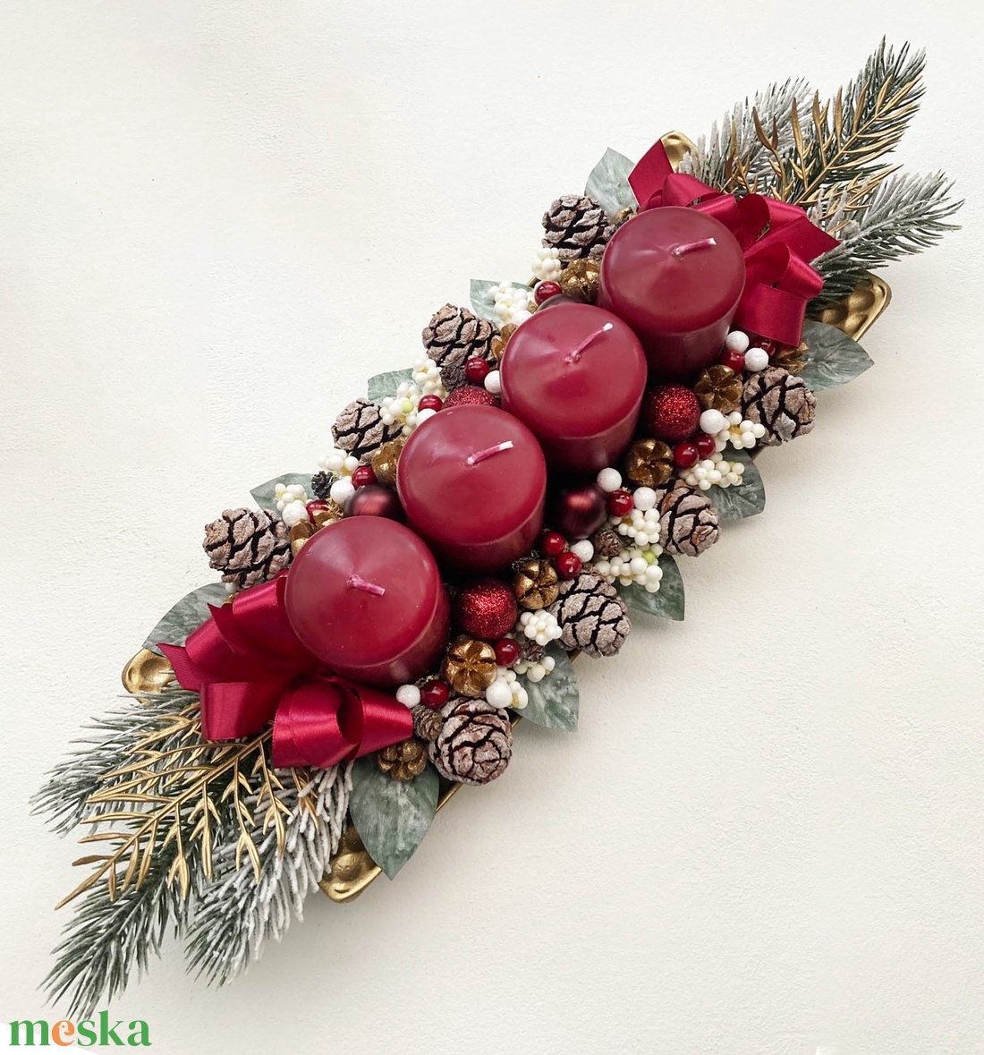 Adventi asztaldísz bordó - karácsony - adventi díszek - adventi koszorú - Meska.hu