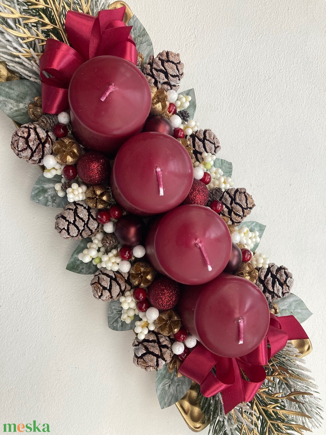 Adventi asztaldísz bordó - karácsony - adventi díszek - adventi koszorú - Meska.hu