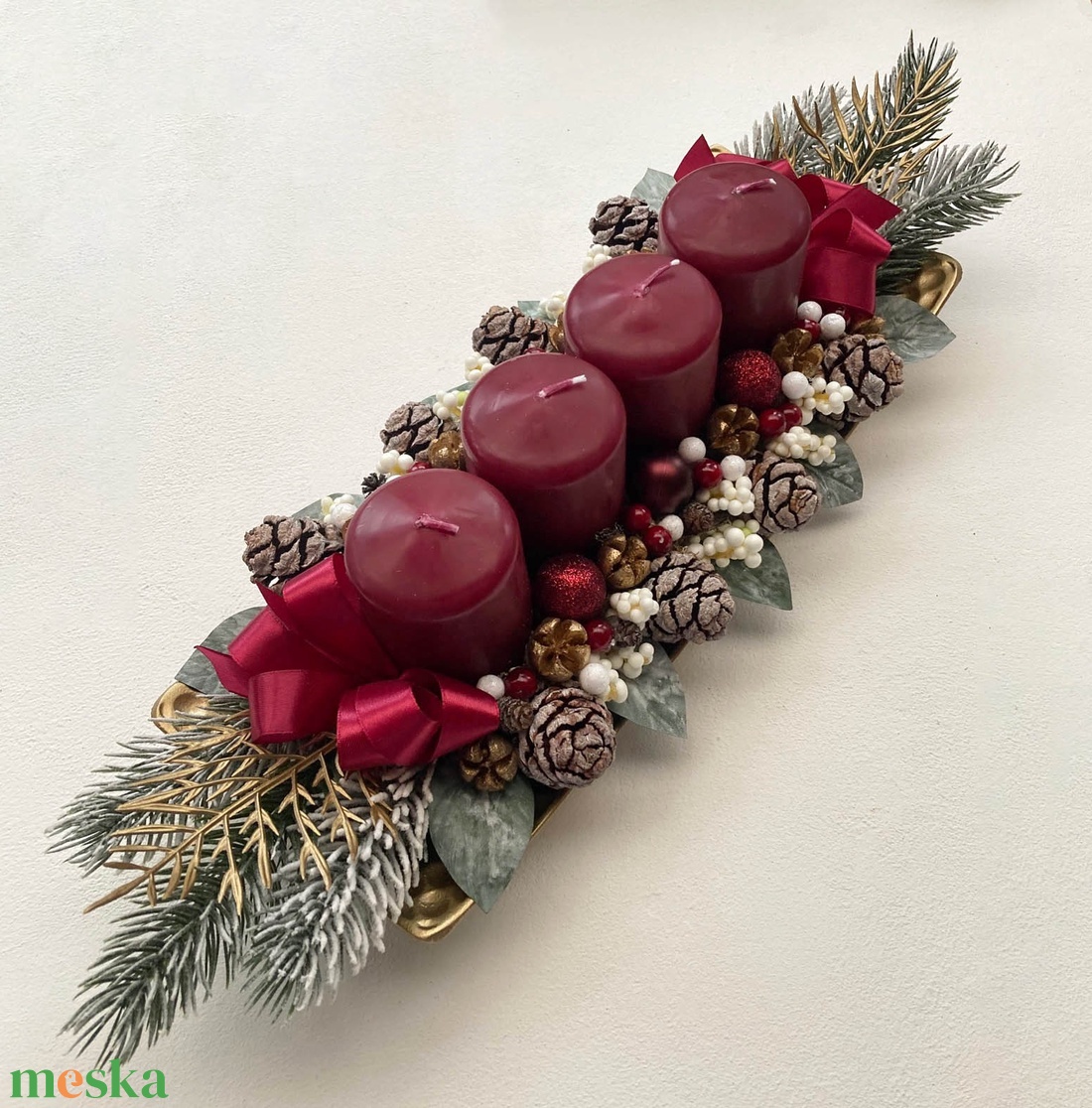 Adventi asztaldísz bordó - karácsony - adventi díszek - adventi koszorú - Meska.hu