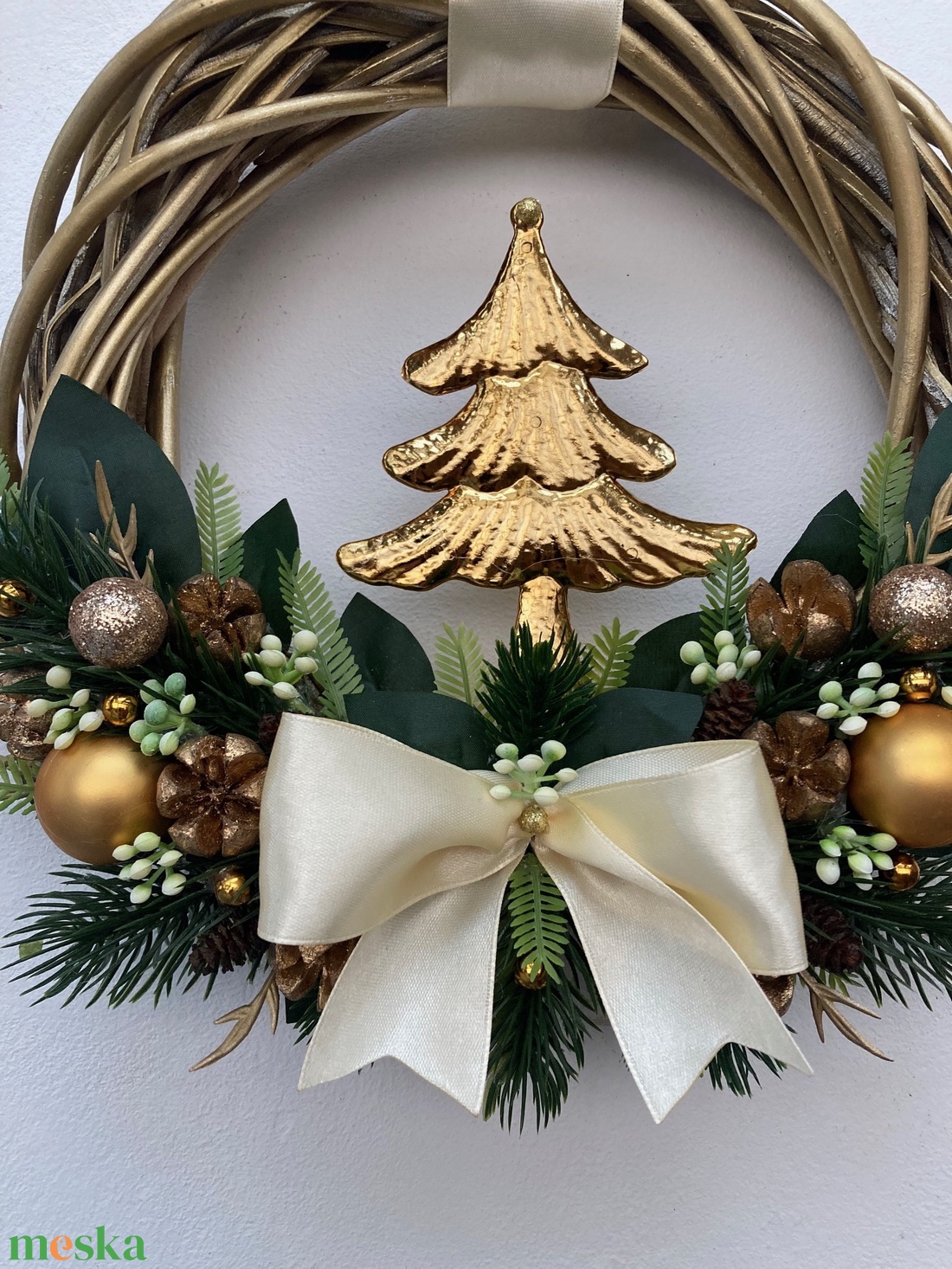 Karácsonyi ajtódísz arany karácsonyfás - karácsony - adventi díszek - adventi ajtódísz - Meska.hu