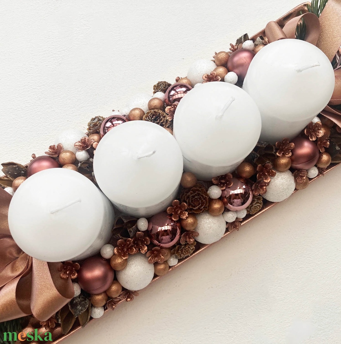 Adventi asztaldísz rose gold - karácsony - adventi díszek - adventi koszorú - Meska.hu