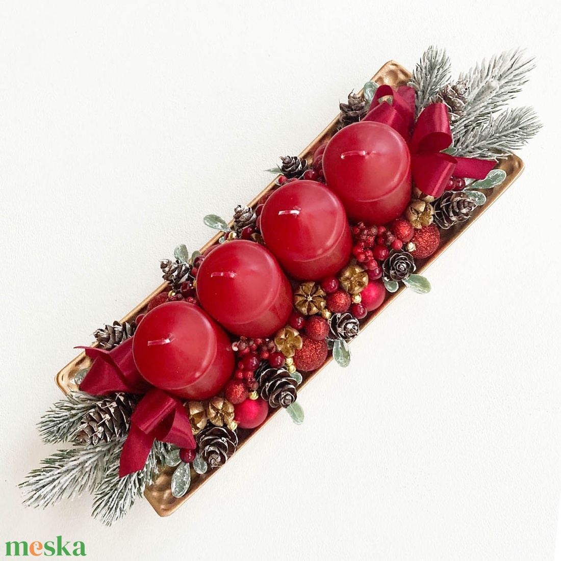 Adventi asztaldísz piros arany - karácsony - adventi díszek - adventi asztaldísz - Meska.hu