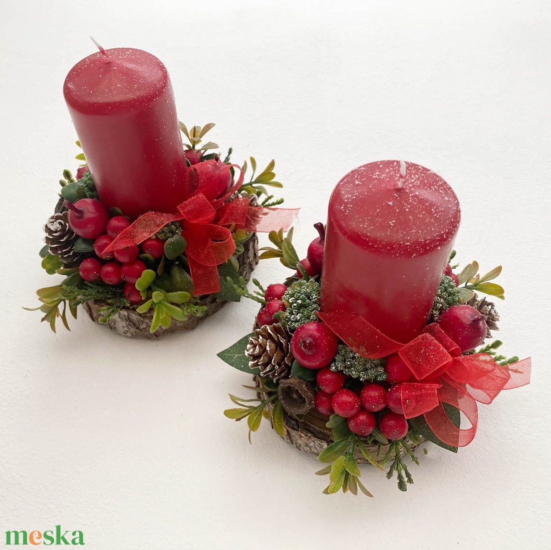 2db-os karácsonyi asztaldísz csomag piros - karácsony - karácsonyi lakásdekoráció - karácsonyi lakásdíszek - Meska.hu