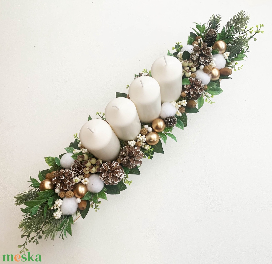 Nagy adventi asztaldísz óarany hosszúkás - karácsony - adventi díszek - adventi koszorú - Meska.hu