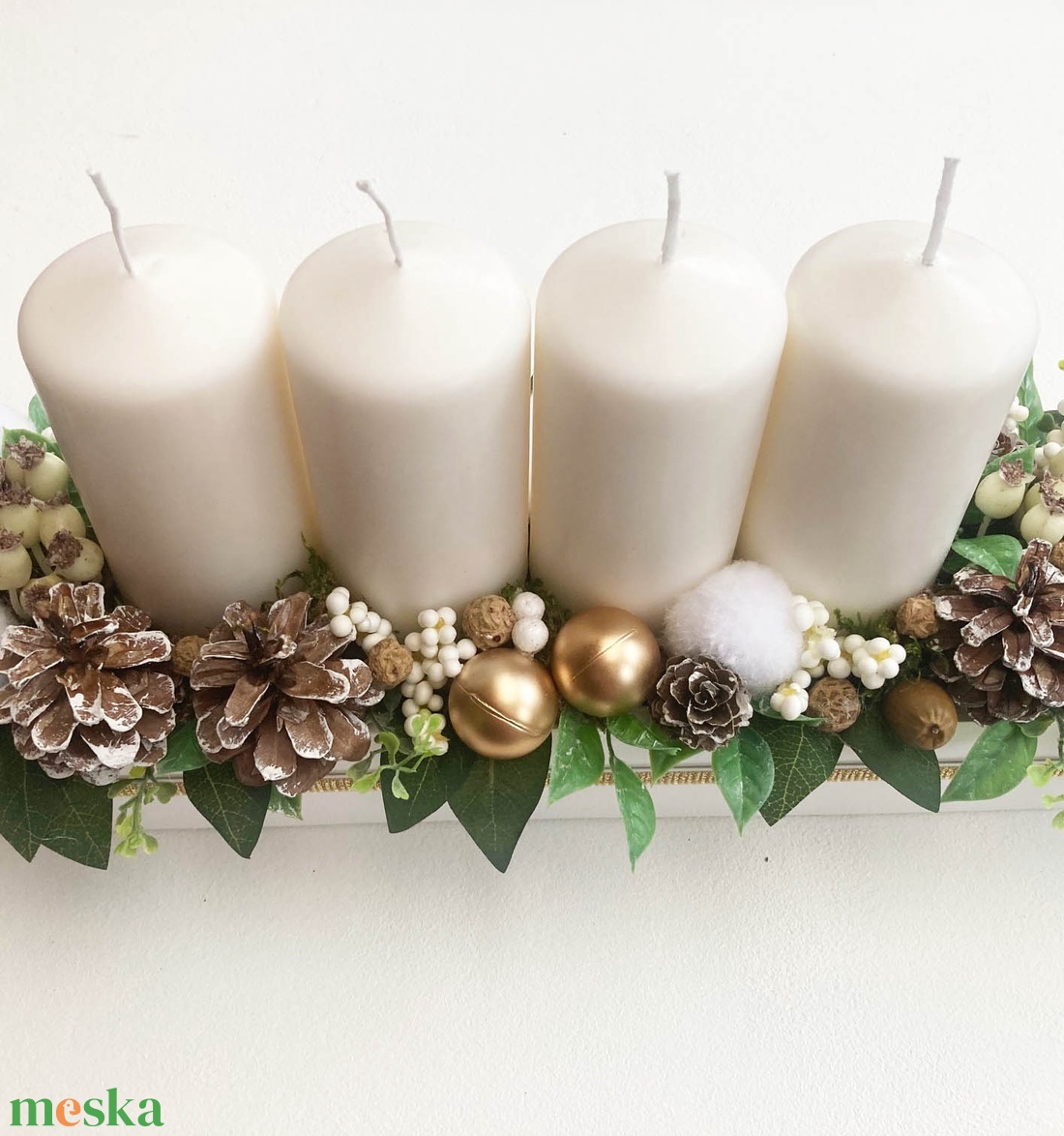Nagy adventi asztaldísz óarany hosszúkás - karácsony - adventi díszek - adventi koszorú - Meska.hu