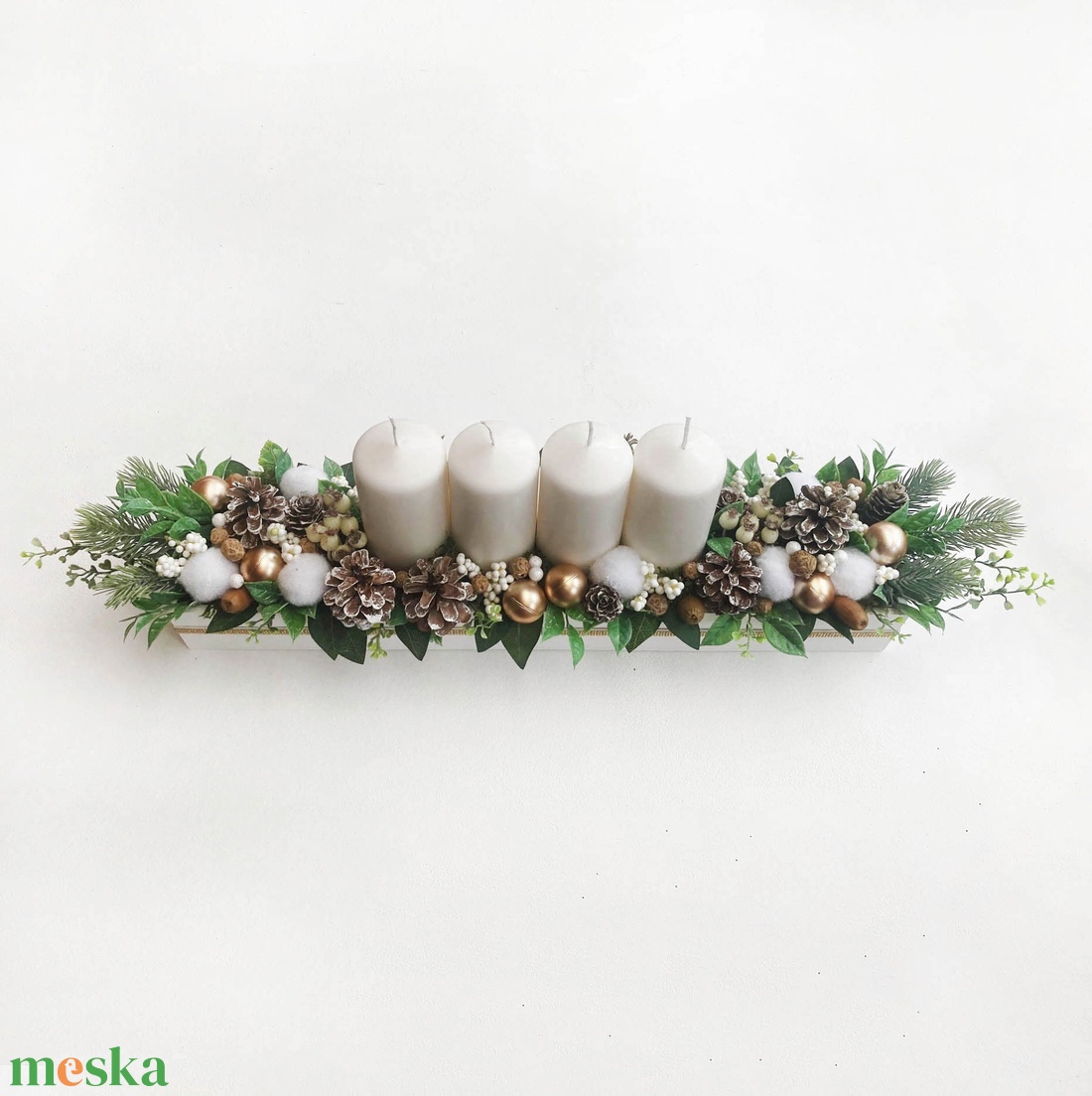 Nagy adventi asztaldísz óarany hosszúkás - karácsony - adventi díszek - adventi koszorú - Meska.hu