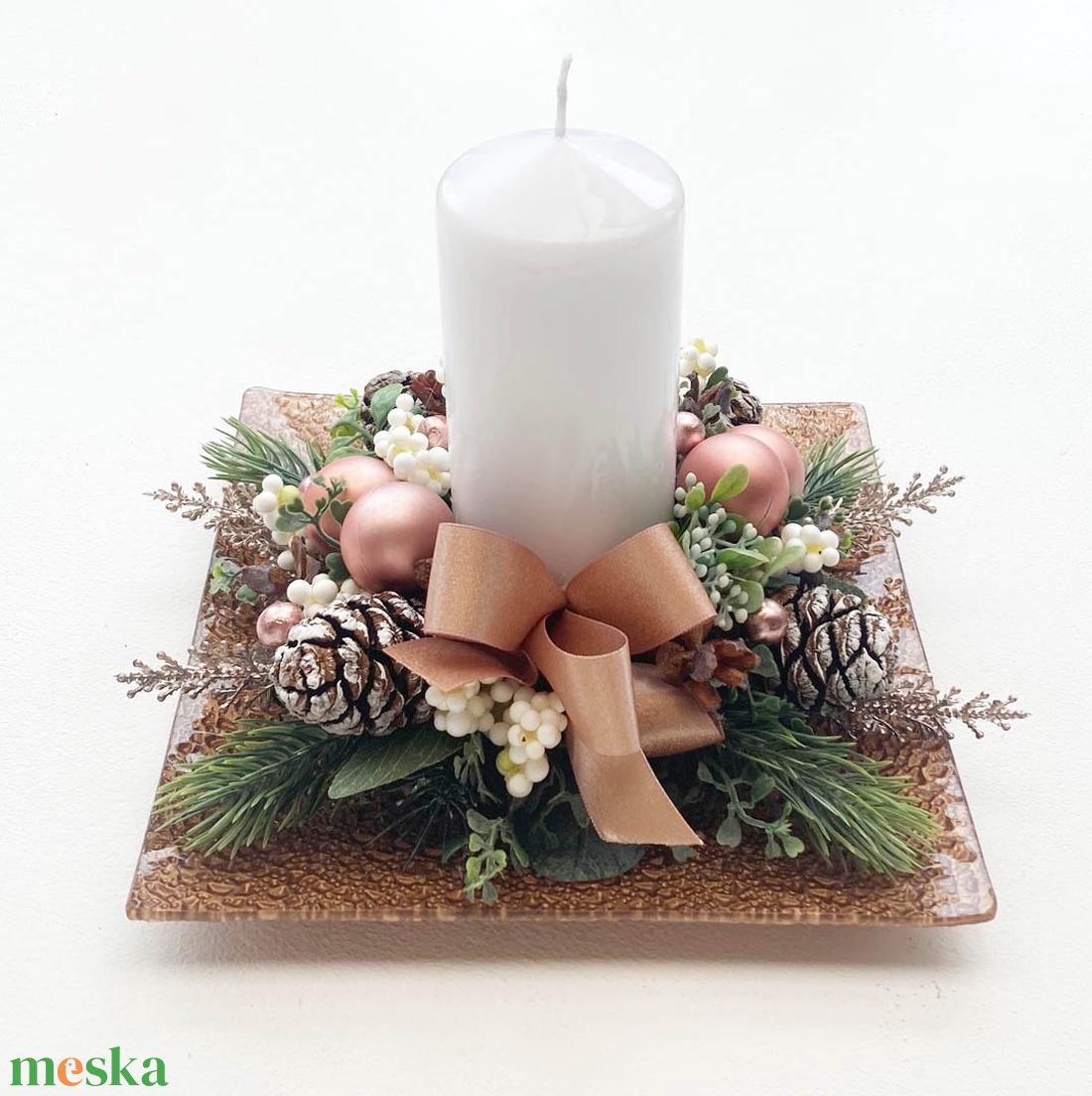 Rose gold karácsonyi asztaldísz gyertyás - karácsony - adventi díszek - adventi asztaldísz - Meska.hu