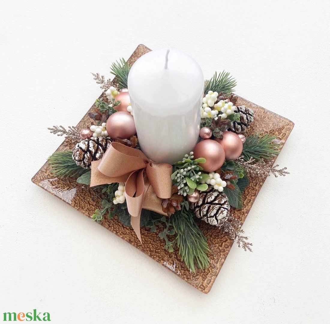 Rose gold karácsonyi asztaldísz gyertyás - karácsony - adventi díszek - adventi asztaldísz - Meska.hu