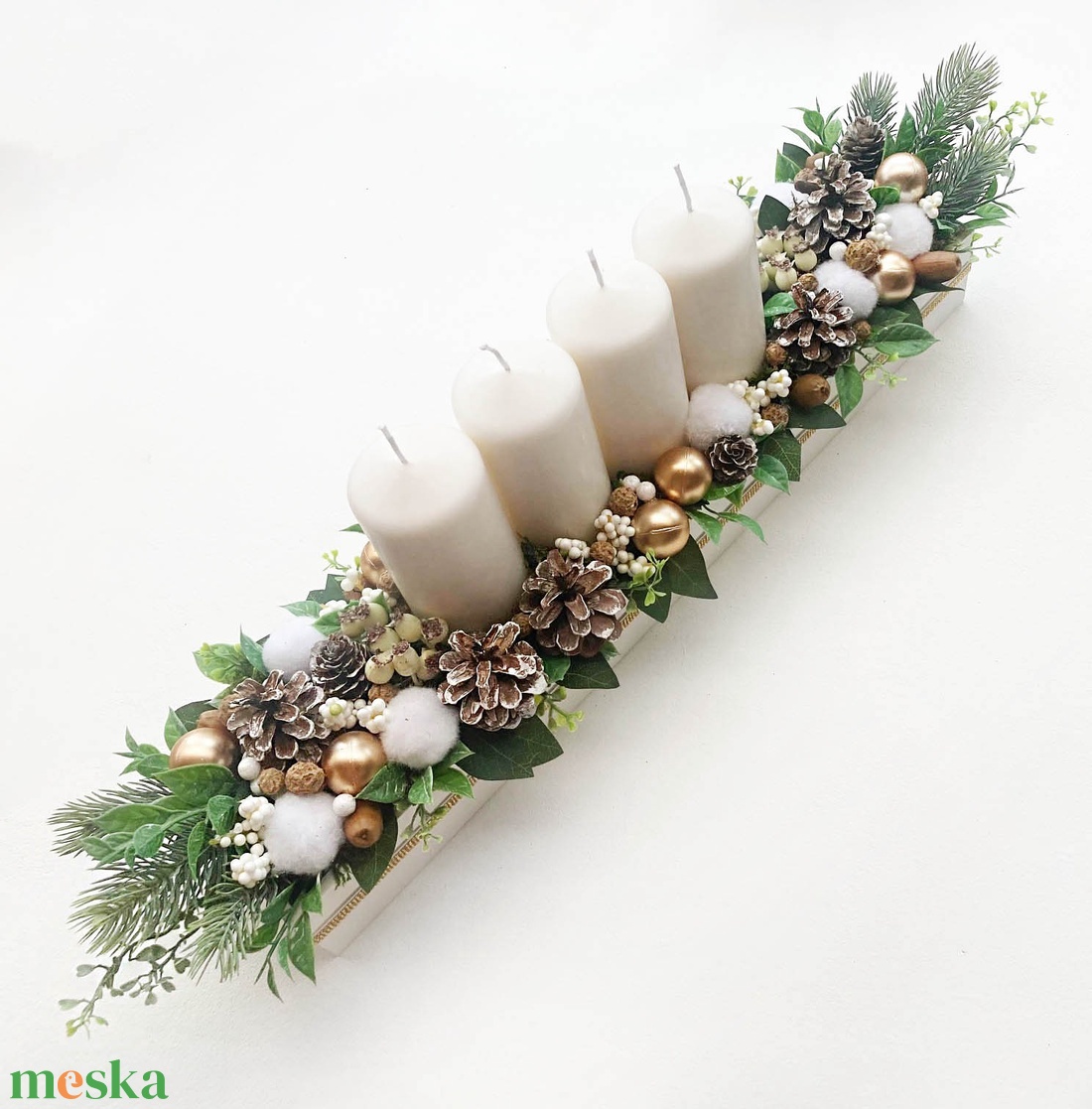 Nagy adventi asztaldísz óarany hosszúkás - karácsony - adventi díszek - adventi koszorú - Meska.hu