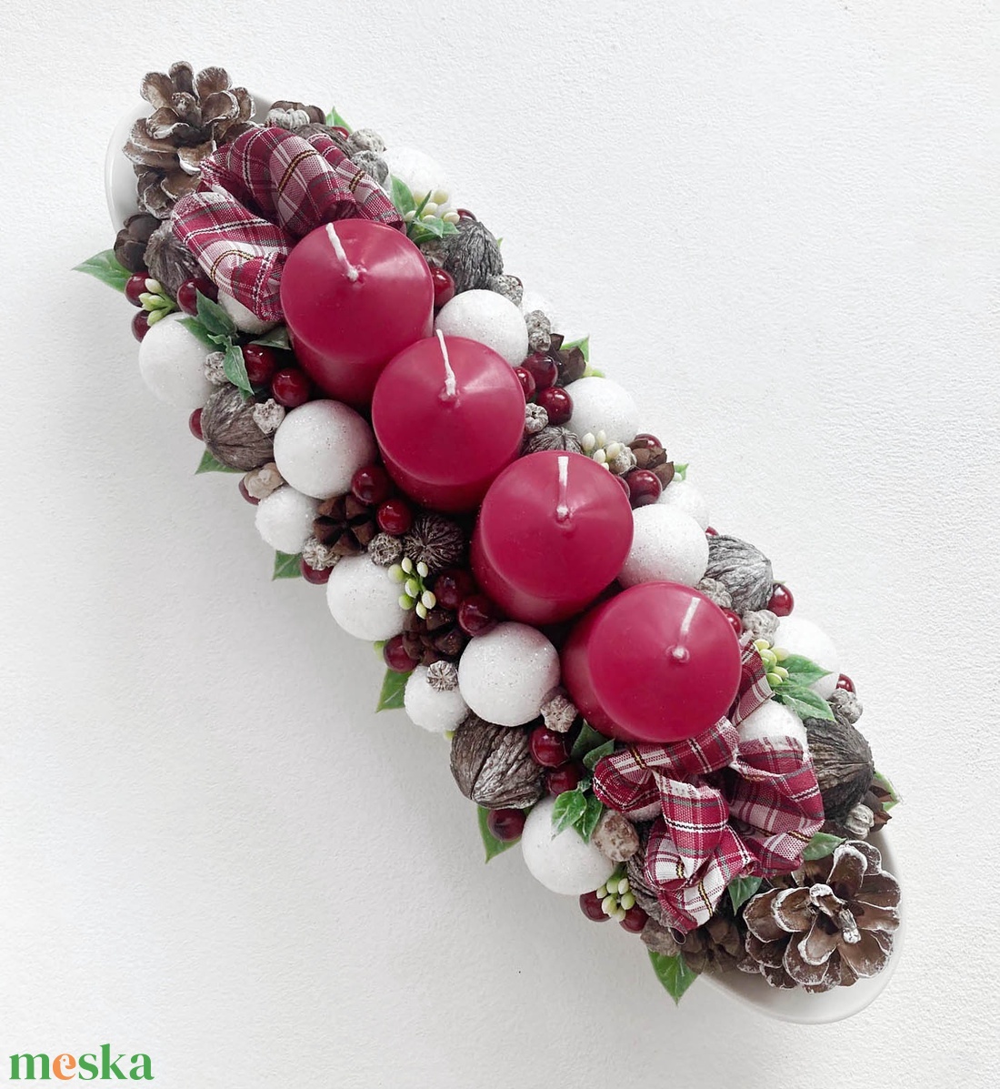 Adventi asztaldísz bordó fehér - karácsony - adventi díszek - adventi koszorú - Meska.hu