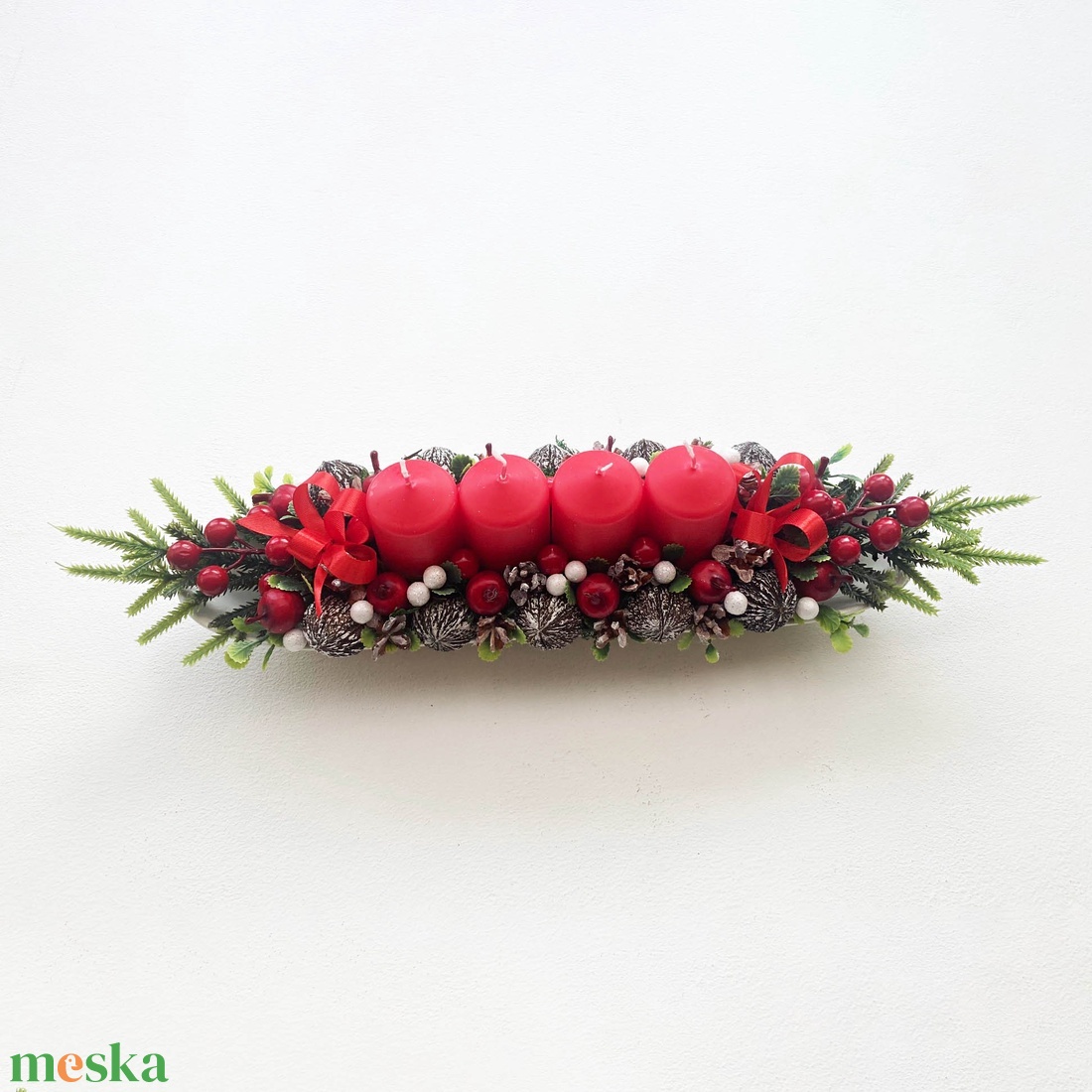 Adventi asztaldísz piros bogyós - karácsony - adventi díszek - adventi koszorú - Meska.hu