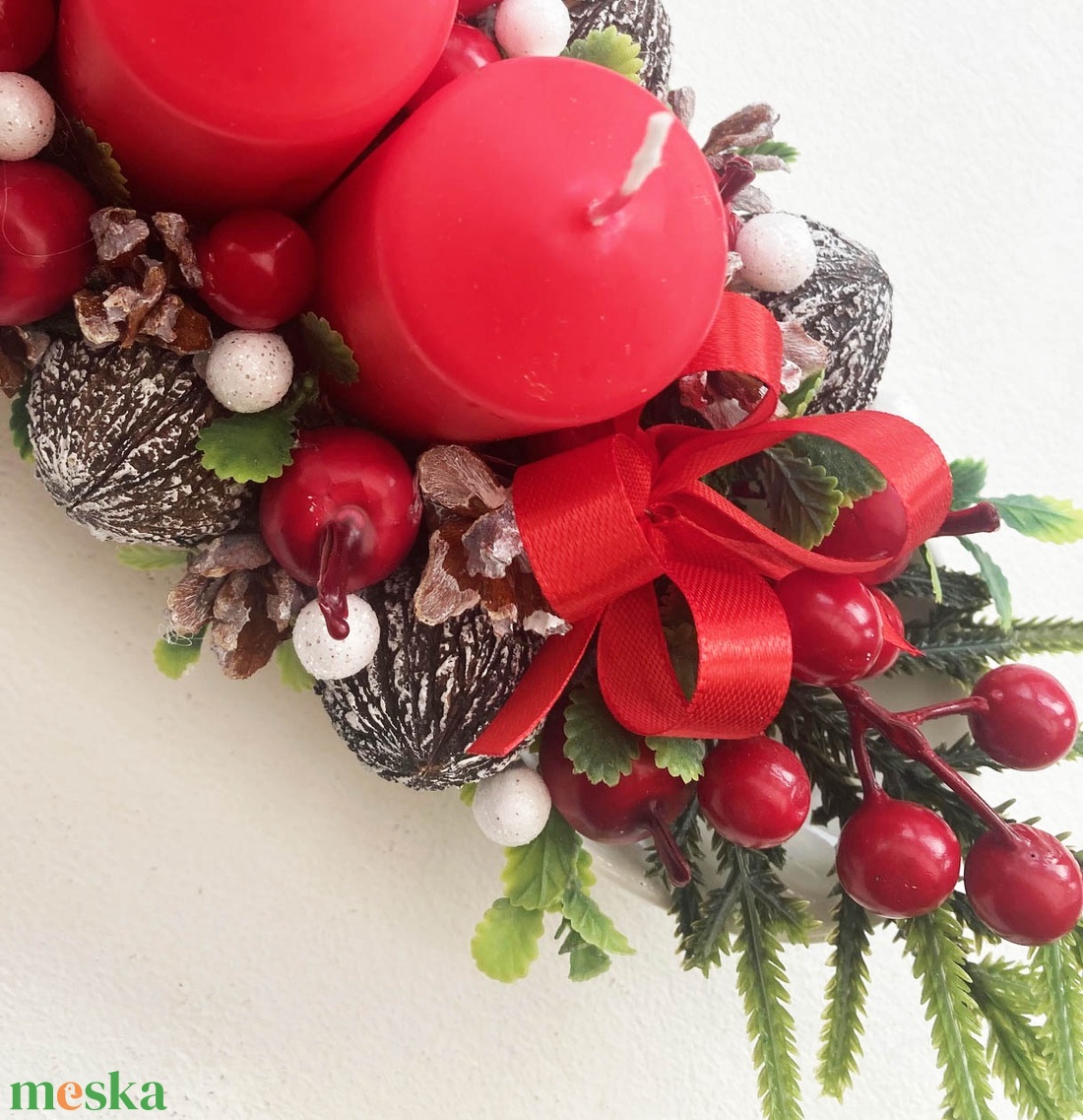 Adventi asztaldísz piros bogyós - karácsony - adventi díszek - adventi koszorú - Meska.hu