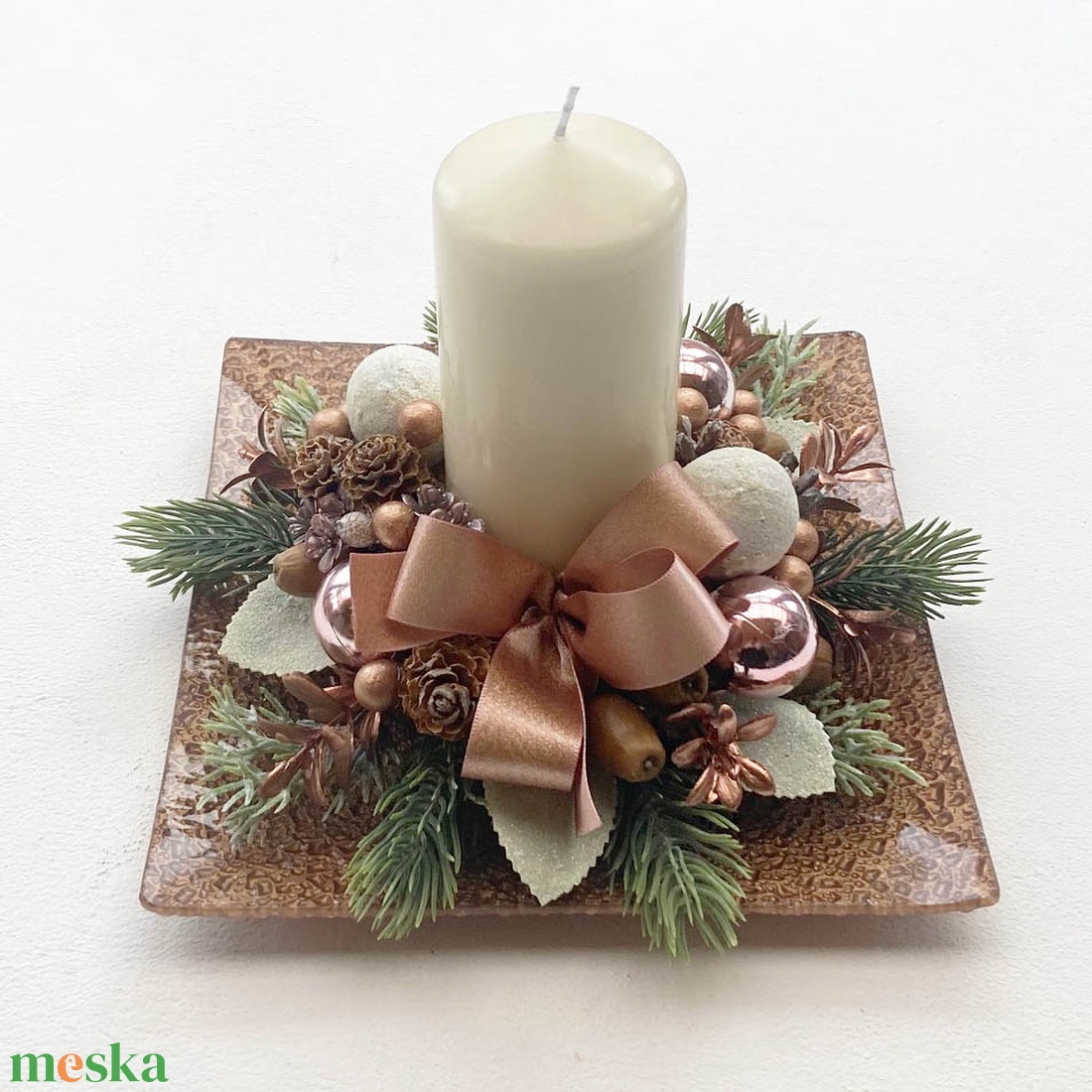 Rose gold karácsonyi asztaldísz gyertyás - karácsony - adventi díszek - adventi asztaldísz - Meska.hu