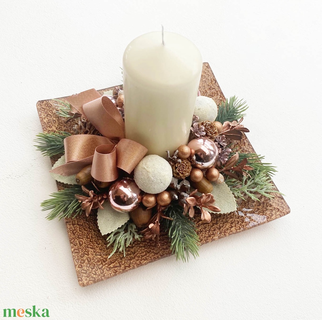 Rose gold karácsonyi asztaldísz gyertyás - karácsony - adventi díszek - adventi asztaldísz - Meska.hu