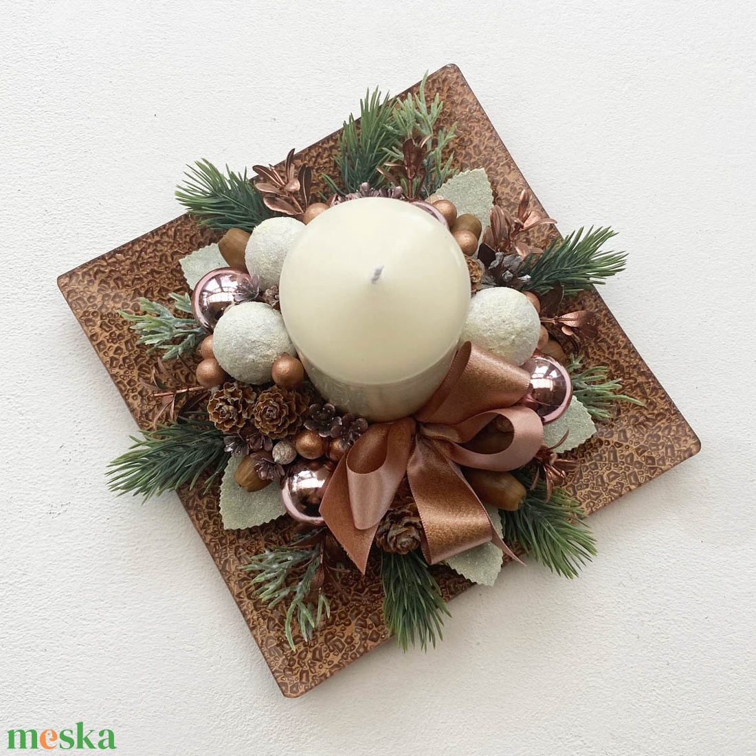 Rose gold karácsonyi asztaldísz gyertyás - karácsony - adventi díszek - adventi asztaldísz - Meska.hu