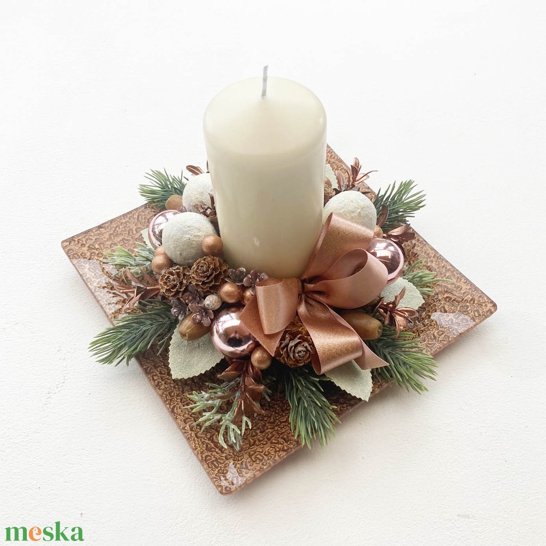 Rose gold karácsonyi asztaldísz gyertyás - karácsony - adventi díszek - adventi asztaldísz - Meska.hu