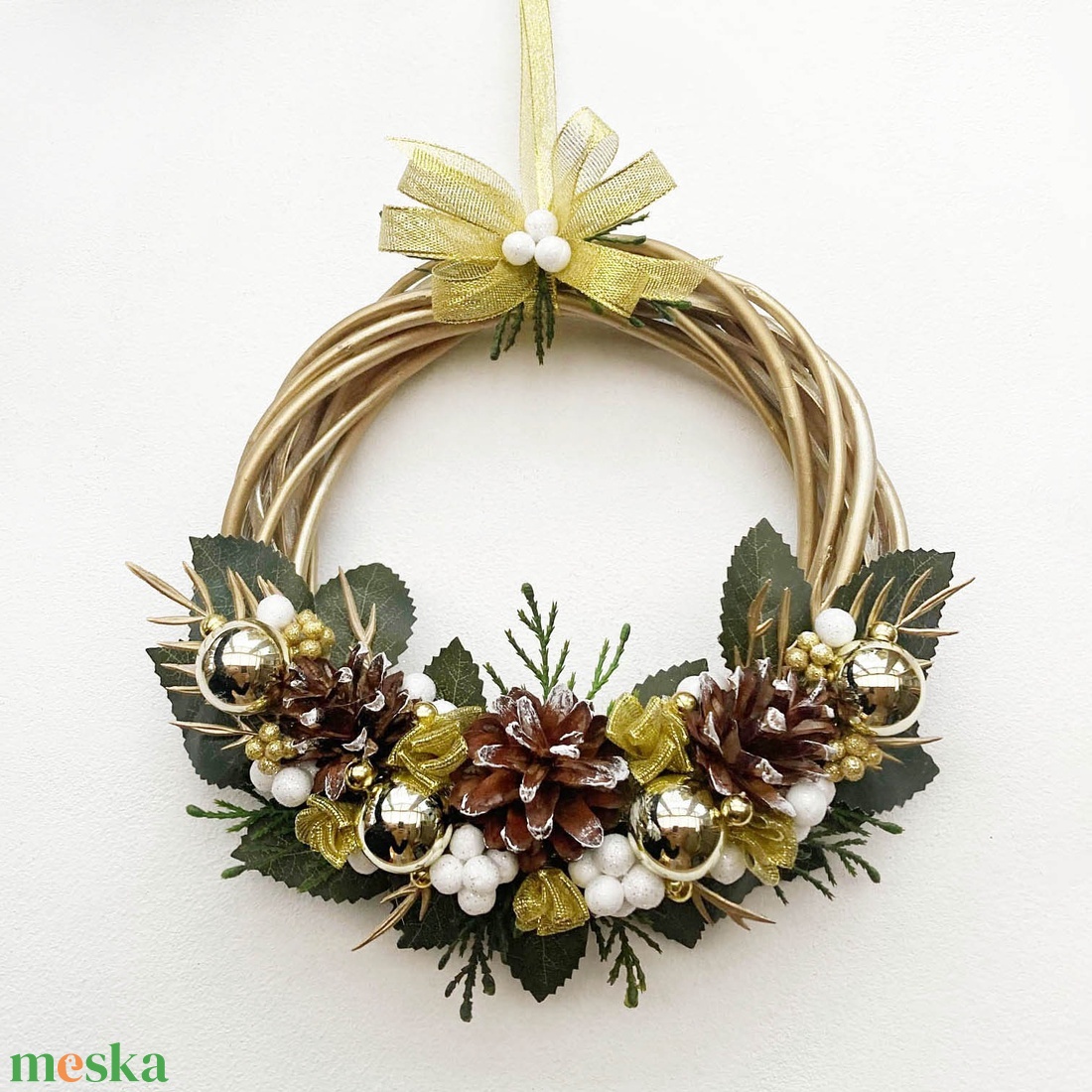 Karácsonyi ajtódísz arany - karácsony - adventi díszek - adventi ajtódísz - Meska.hu