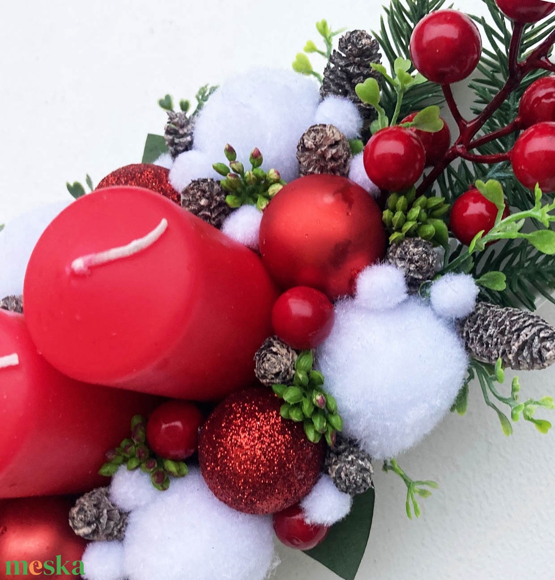 Adventi asztaldísz piros fehér bogyós - karácsony - adventi díszek - adventi koszorú - Meska.hu
