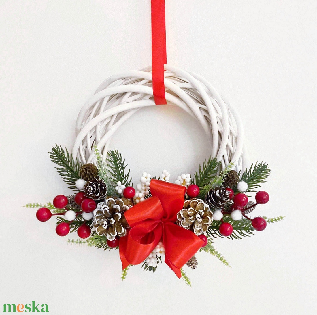 Karácsonyi ajtódísz piros fehér - karácsony - adventi díszek - adventi ajtódísz - Meska.hu