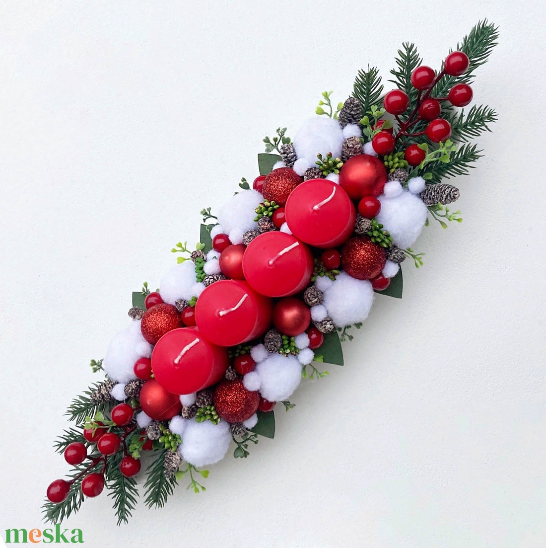Adventi asztaldísz piros fehér bogyós - karácsony - adventi díszek - adventi koszorú - Meska.hu