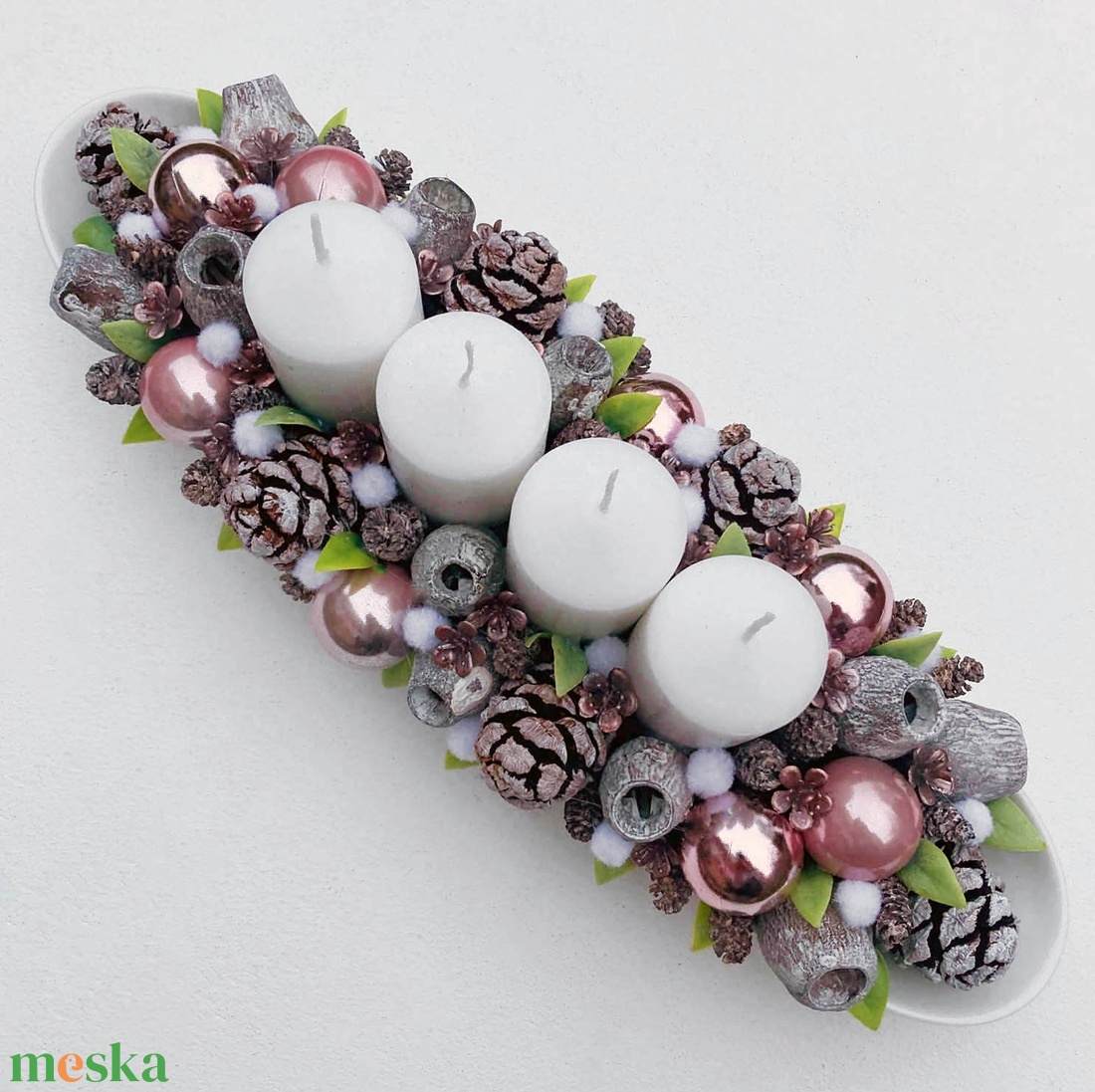 Adventi asztaldísz rózsaszín fehér - karácsony - adventi díszek - adventi koszorú - Meska.hu