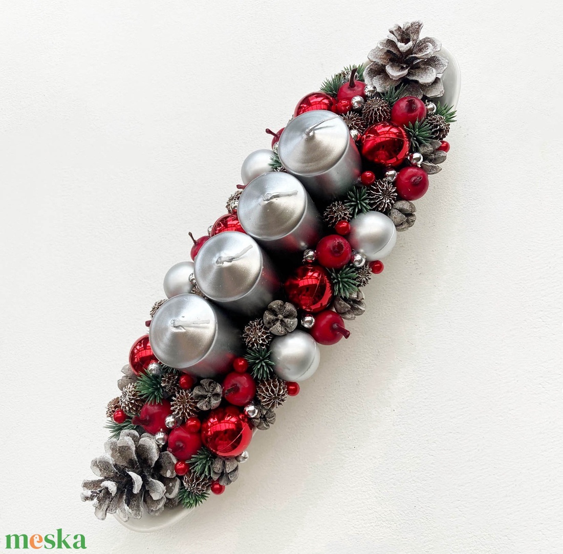 Karácsonyi asztaldísz ezüst fehér - karácsony - adventi díszek - adventi koszorú - Meska.hu