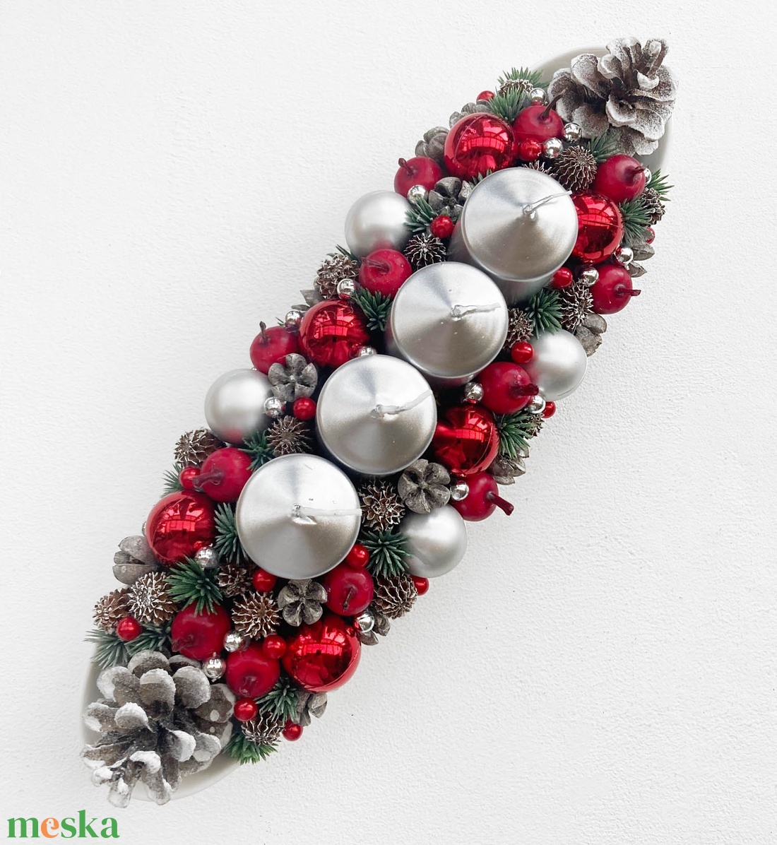 Karácsonyi asztaldísz ezüst fehér - karácsony - adventi díszek - adventi koszorú - Meska.hu