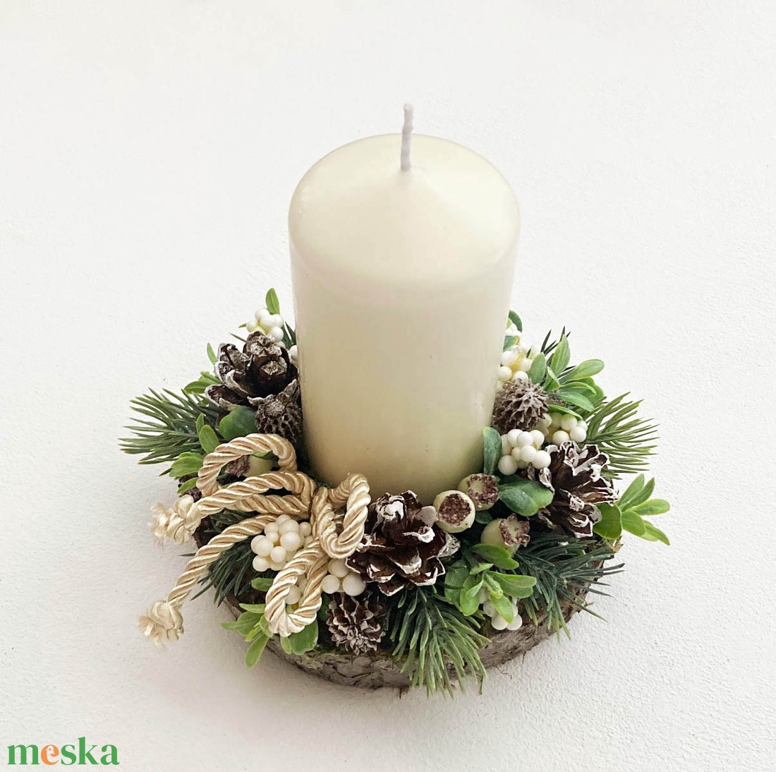 Karácsonyi asztaldísz bogyós közepes - karácsony - adventi díszek - adventi asztaldísz - Meska.hu