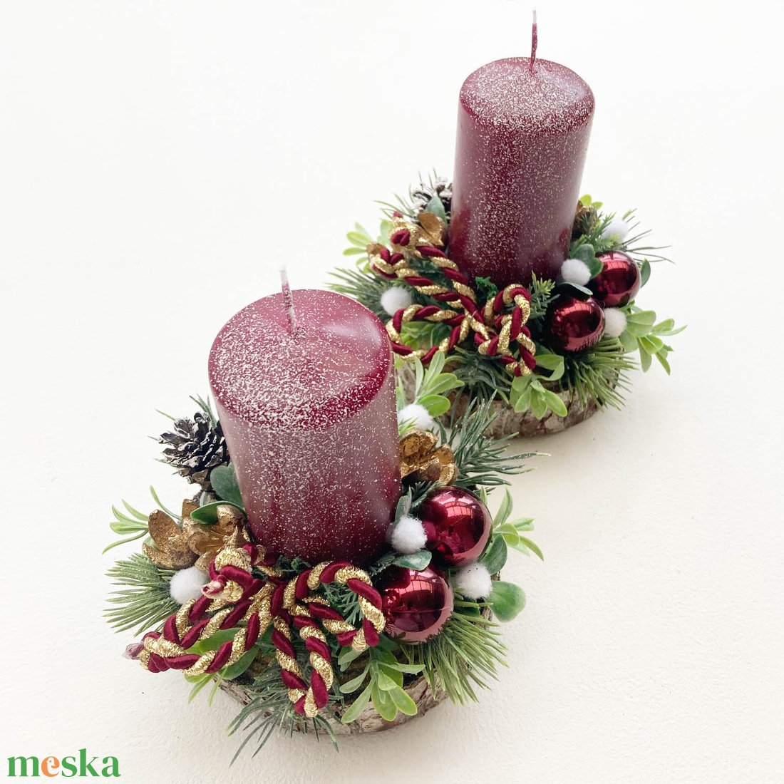 2db-os karácsonyi asztaldísz csomag bordó - karácsony - karácsonyi lakásdekoráció - karácsonyi lakásdíszek - Meska.hu
