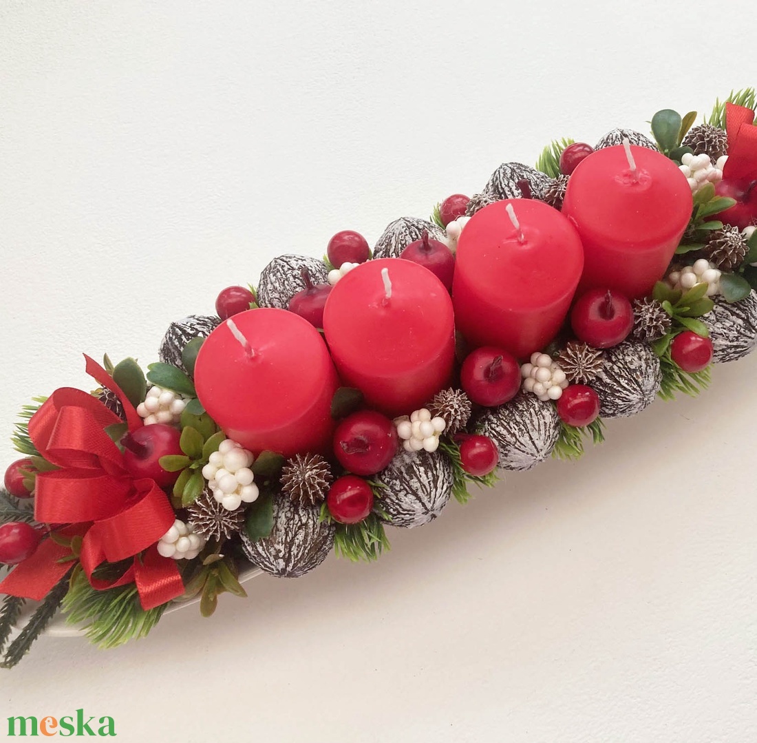 Adventi asztaldísz piros bogyós - karácsony - adventi díszek - adventi koszorú - Meska.hu