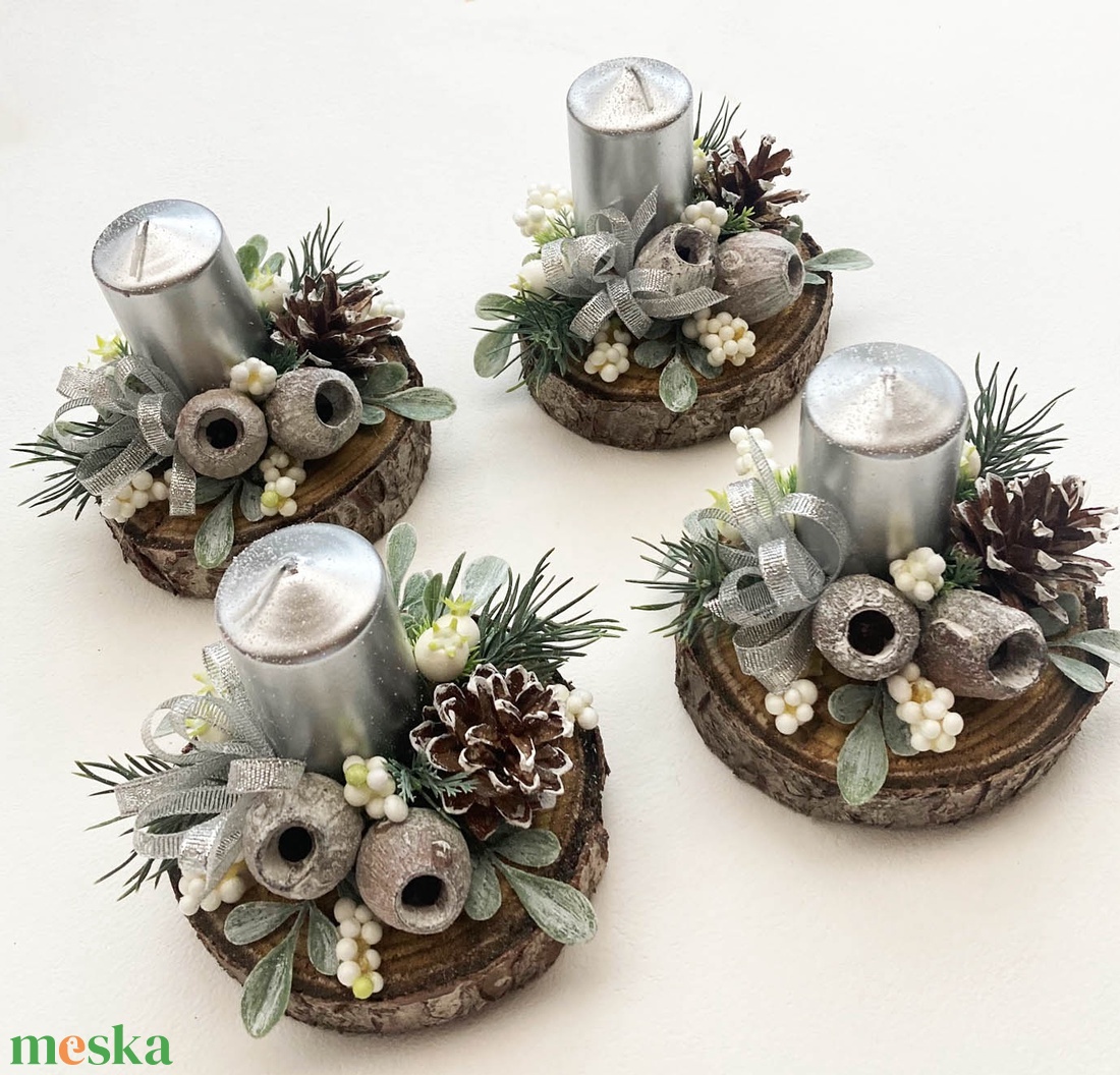 4db-os karácsonyi asztaldísz csomag ezüst - karácsony - karácsonyi lakásdekoráció - karácsonyi lakásdíszek - Meska.hu